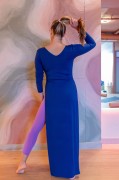sukienka maxi, kobalt, v-neck, długi rękaw